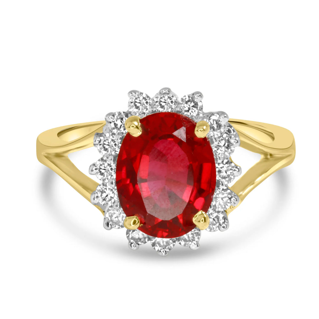Designer Split Shank Gold Ring with Ruby Gemstone and Diamond Setting