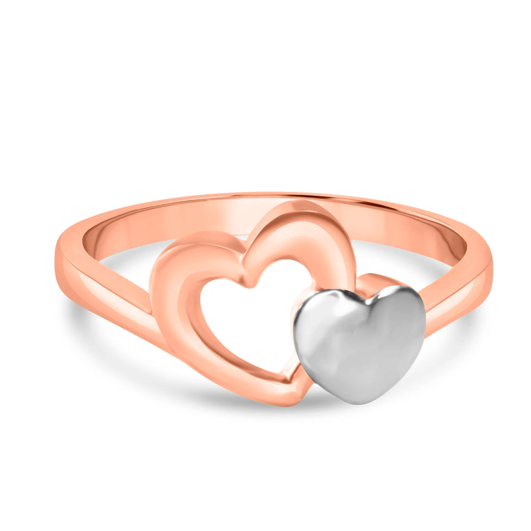 Rose Gold and Silver Plated Double Heart Ring - Two Tone Jewellery Design