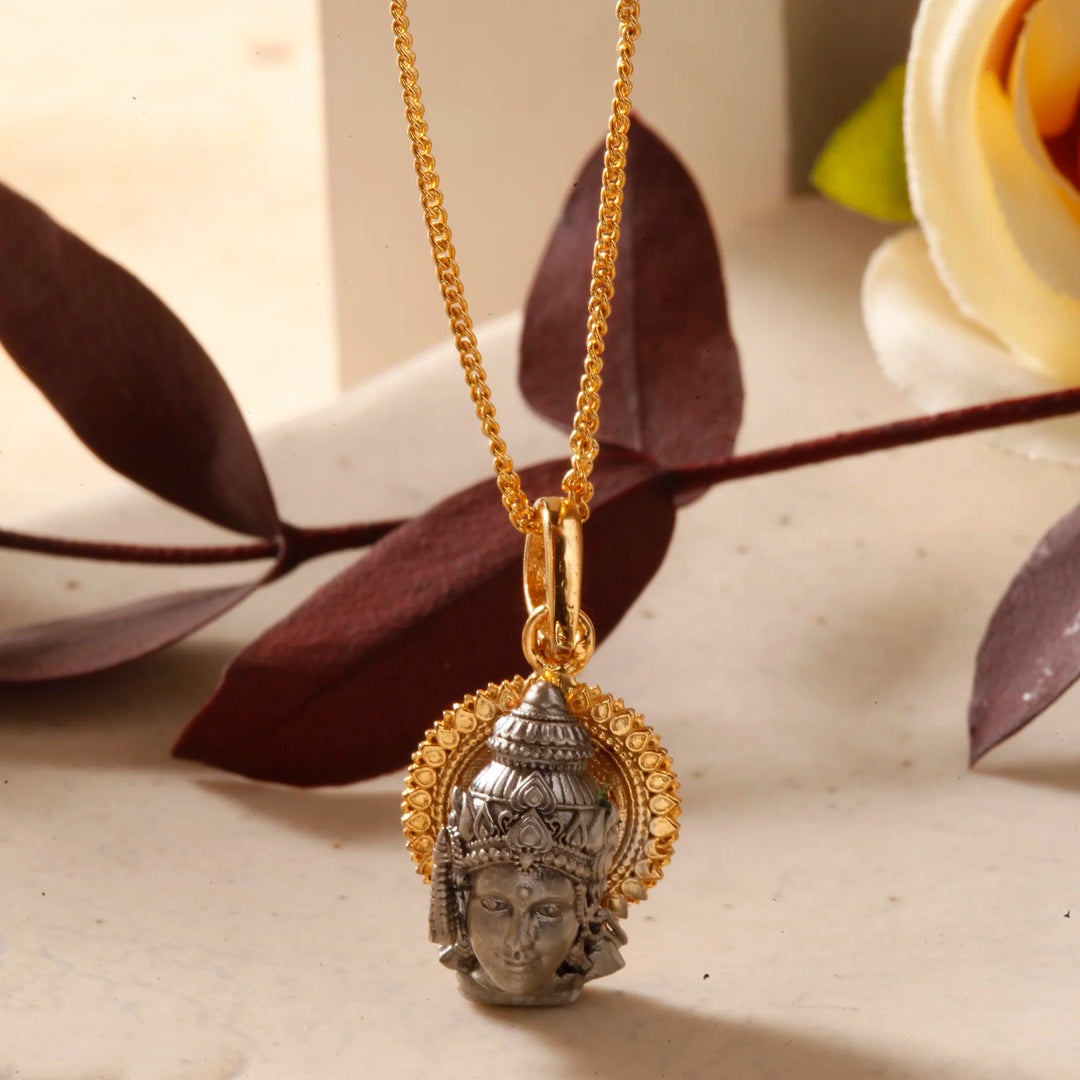Gold and Silver Plated Dual Tone Lord Kartikeya Face Pendant - Religious Jewellery