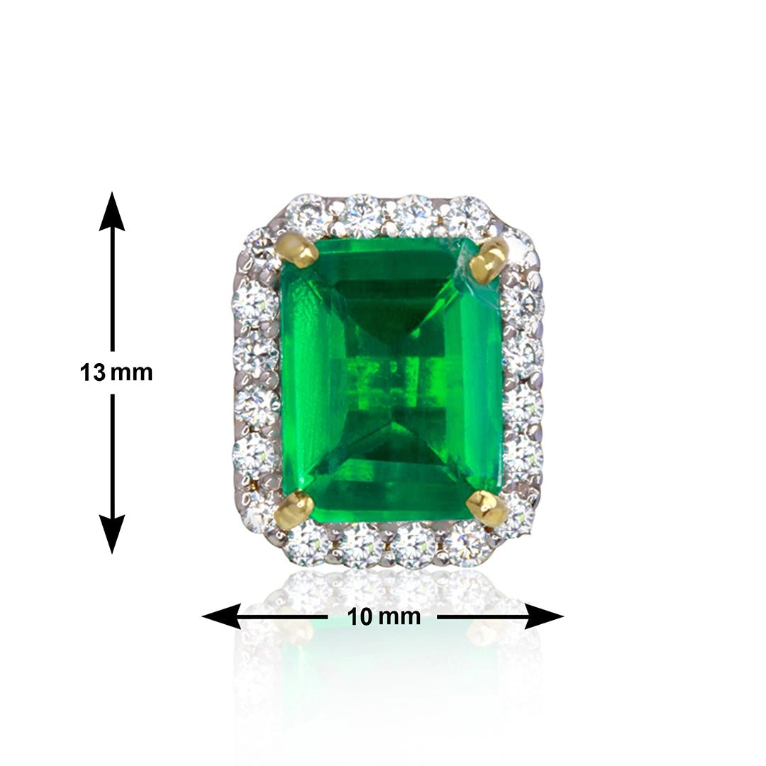 Gold Plated Emerald Green Stone Stud Earrings Dimensions and Size Chart - 13mm Height