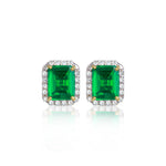 Load image into Gallery viewer, Pair of emerald green gemstone earrings with gold accents