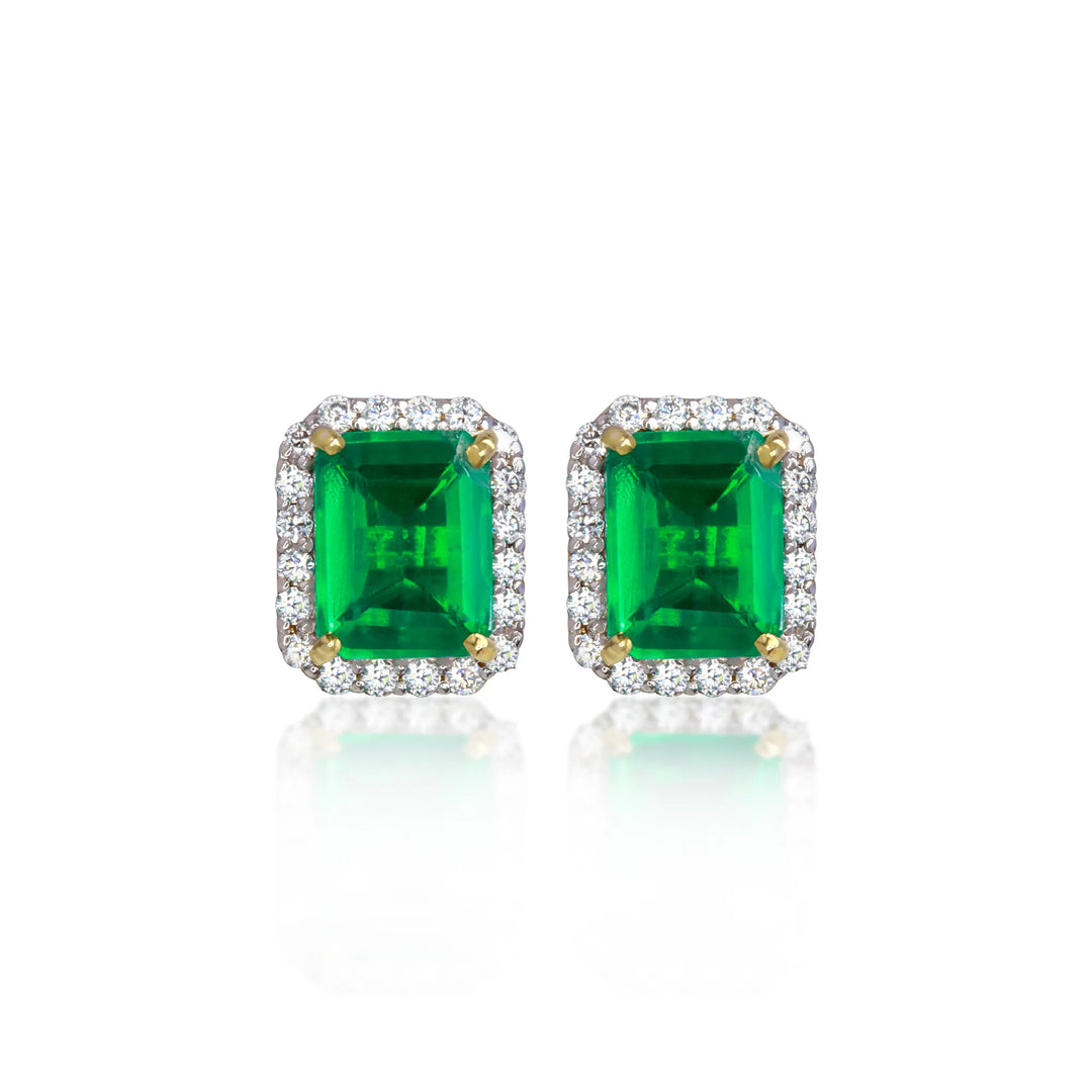 Pair of emerald green gemstone earrings with gold accents