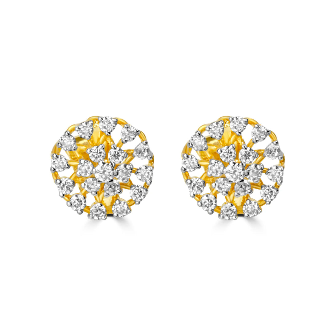 Gold Plated American Diamond Floral Stud Earrings - Daily Wear Jewellery for Women