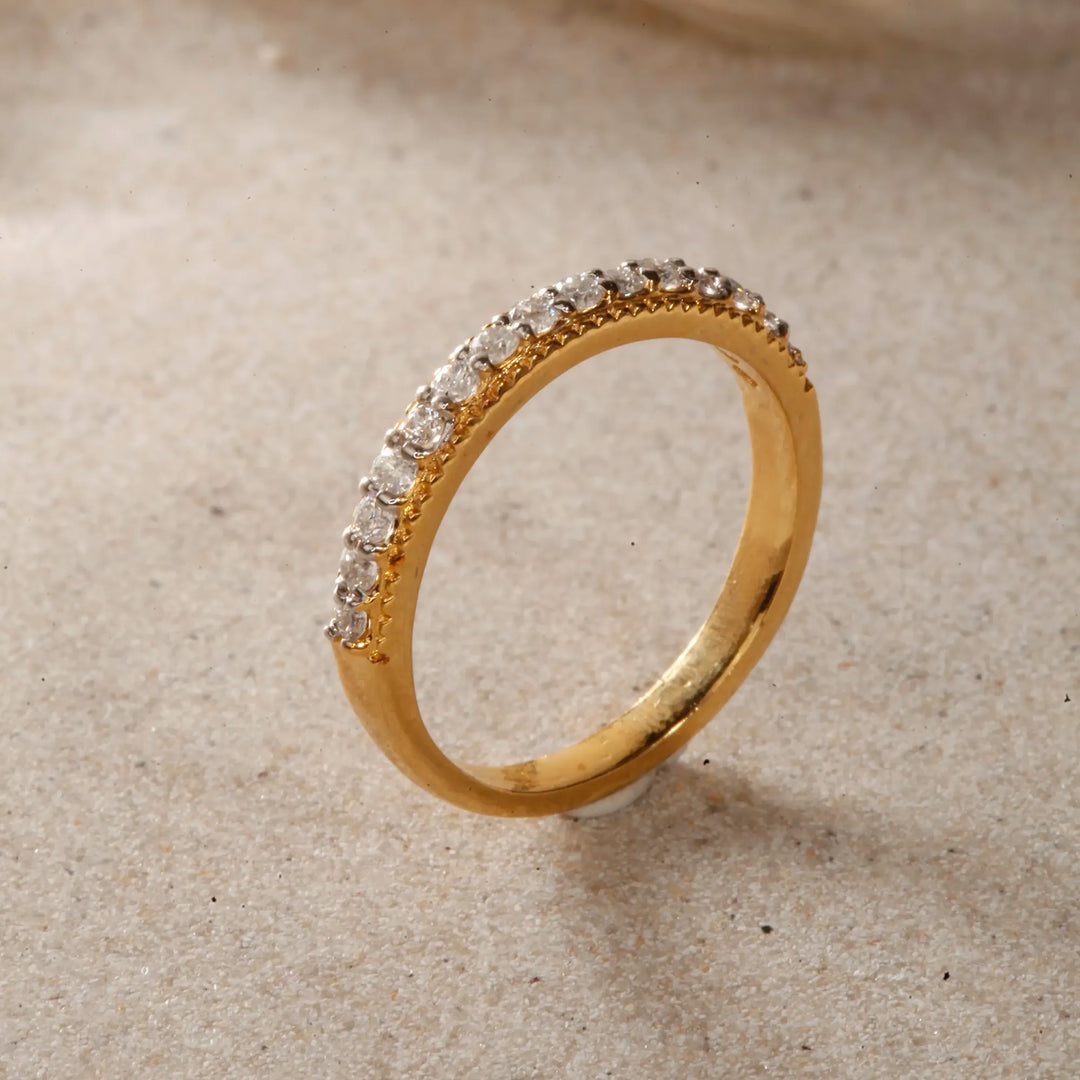 Gold Plated Half Eternity Band Ring with American Diamonds - Stackable Jewellery