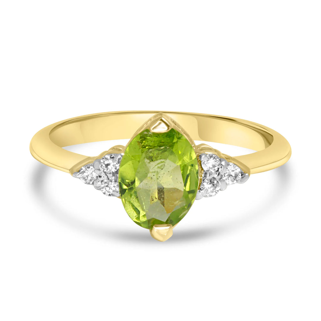 Gold Plated Silver Ring with Marquise Cut Green Peridot Stone - Designer Jewellery