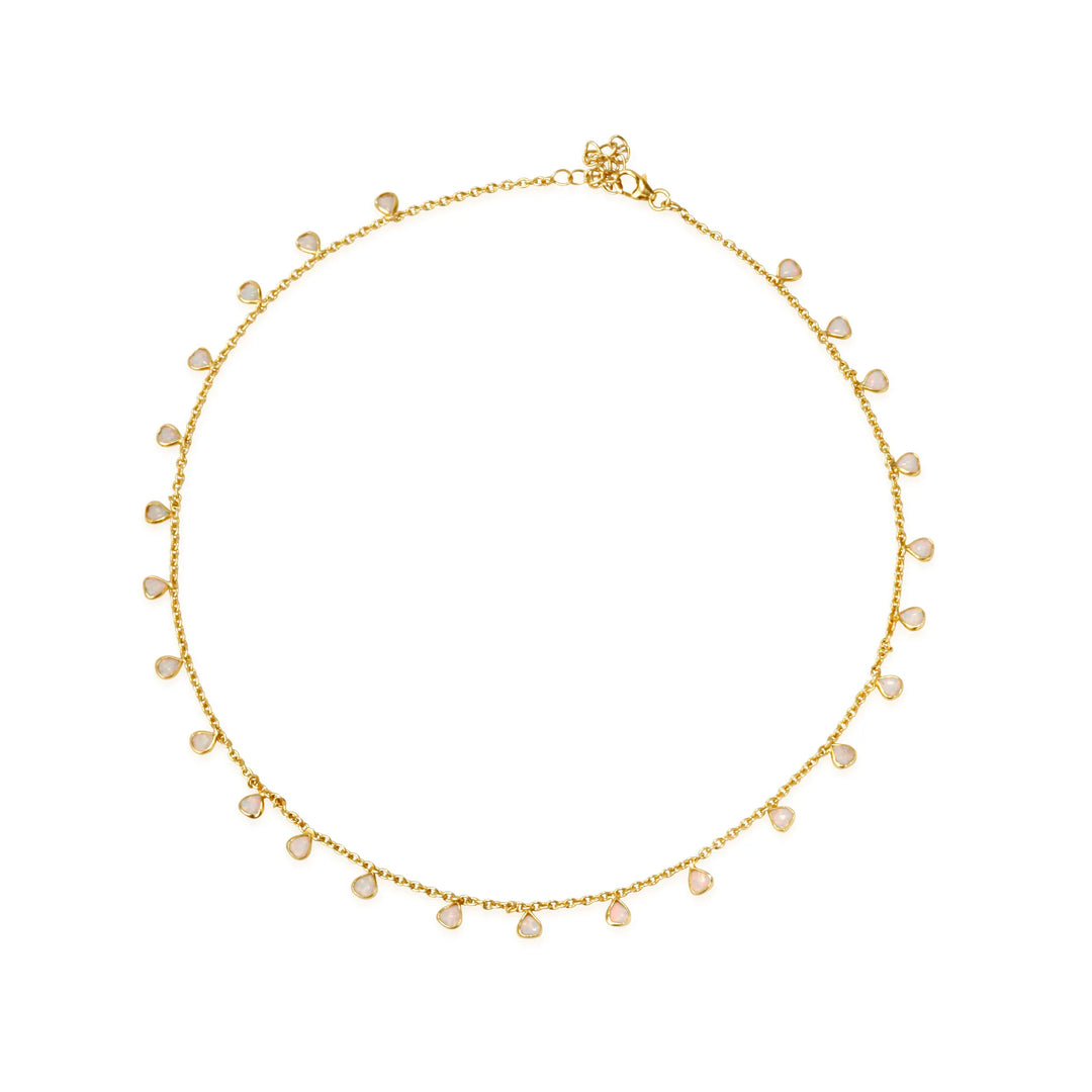 Gold Plated Dainty Choker Necklace with Hanging Pear Shaped Opal Stones