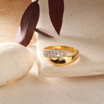 Load image into Gallery viewer, Gold Plated Bypass Ring with Pave Set American Diamonds - Chunky Statement Jewellery