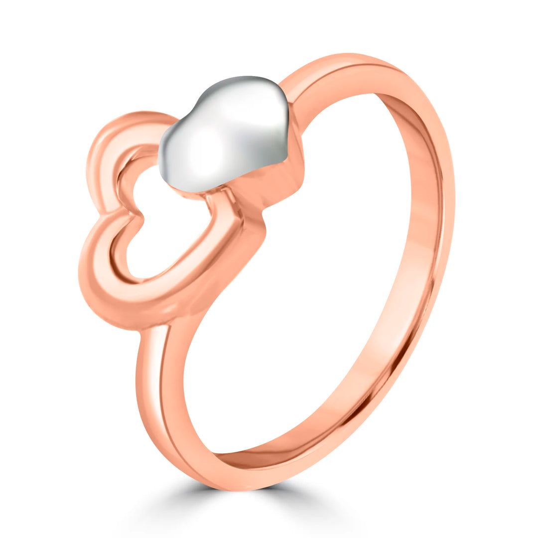 nterlocked Hearts Finger Ring Rose Gold and Silver Finish - Promise Ring
