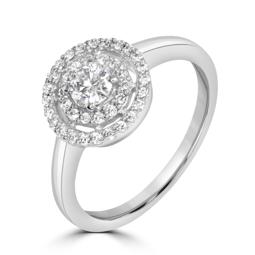 Luxury Round Solitaire Style Silver Ring Proposal Gift Idea for Her