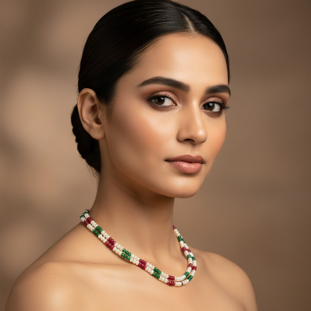 Multicolor Beaded Pearl Necklace for Women – Elegant Minimal Layered Jewellery