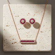 Rose Gold Pink Stone Necklace & Earrings Set for Women – Elegant Luxury Jewellery
