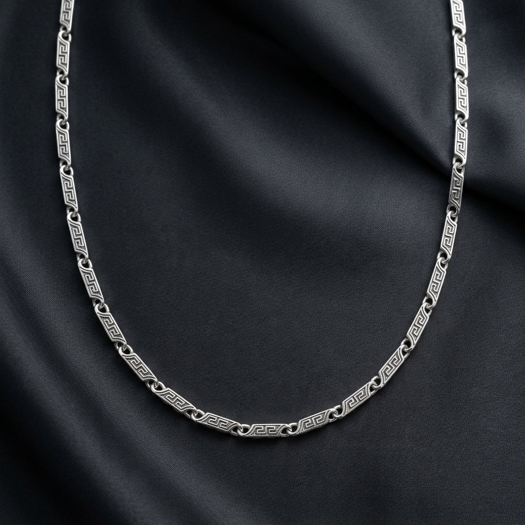 925 Sterling Silver Greek Key Chain Necklace for Men