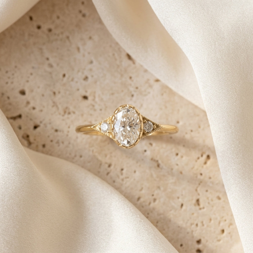 Oval Solitaire Gold Ring for Women – Elegant Diamond Statement Ring