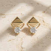 9KT Gold Geometric Diamond Stud Earrings for Women