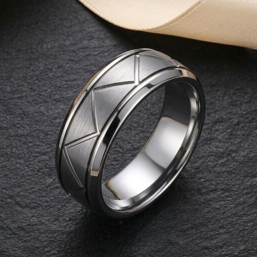 Modern Geometric Silver Men's Ring
