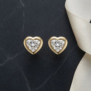9KT Gold Heart Diamond Stud Earrings for Women