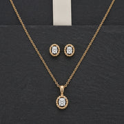 9KT Gold Oval Halo Pendant Necklace & Stud Earrings Set