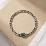 Load image into Gallery viewer, 925 Sterling Silver Cuban Link Bracelet with Green Opal Stone for Men