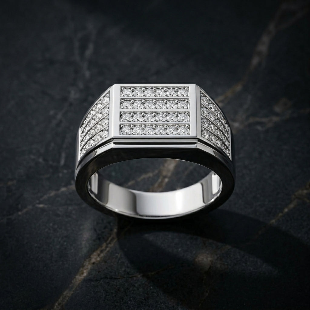 Silver Men's Diamond Signet Ring