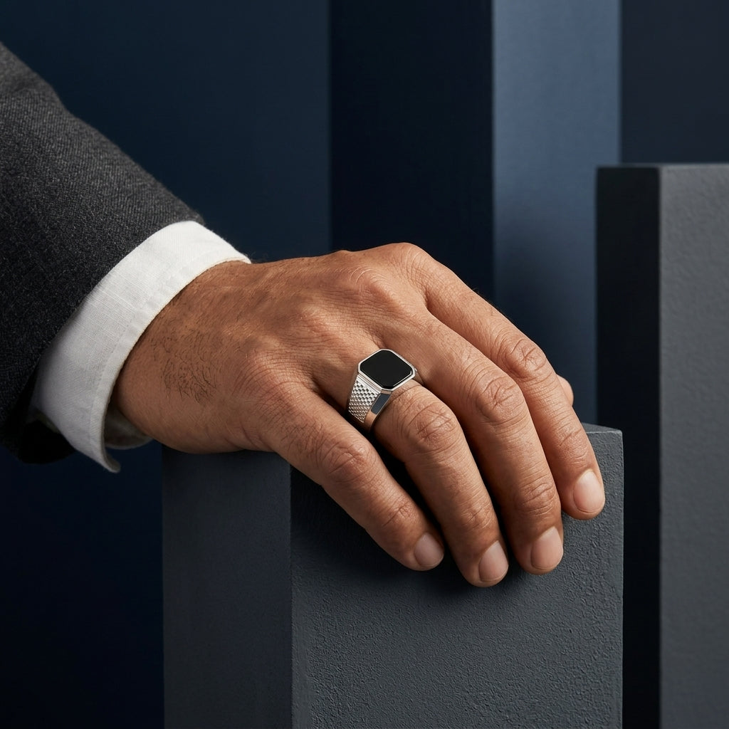 Black Onyx Silver Men's Signet Ring
