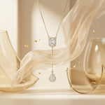 Load image into Gallery viewer, Emerald Cut &amp; Pear Drop Lab Grown Diamond Y Necklace in Gold