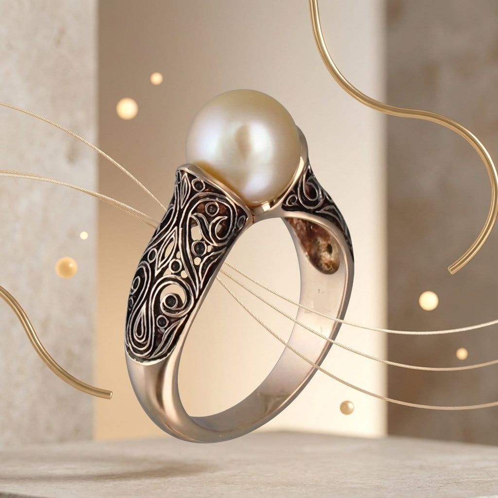 Vintage Gold Pearl Statement Ring for Women