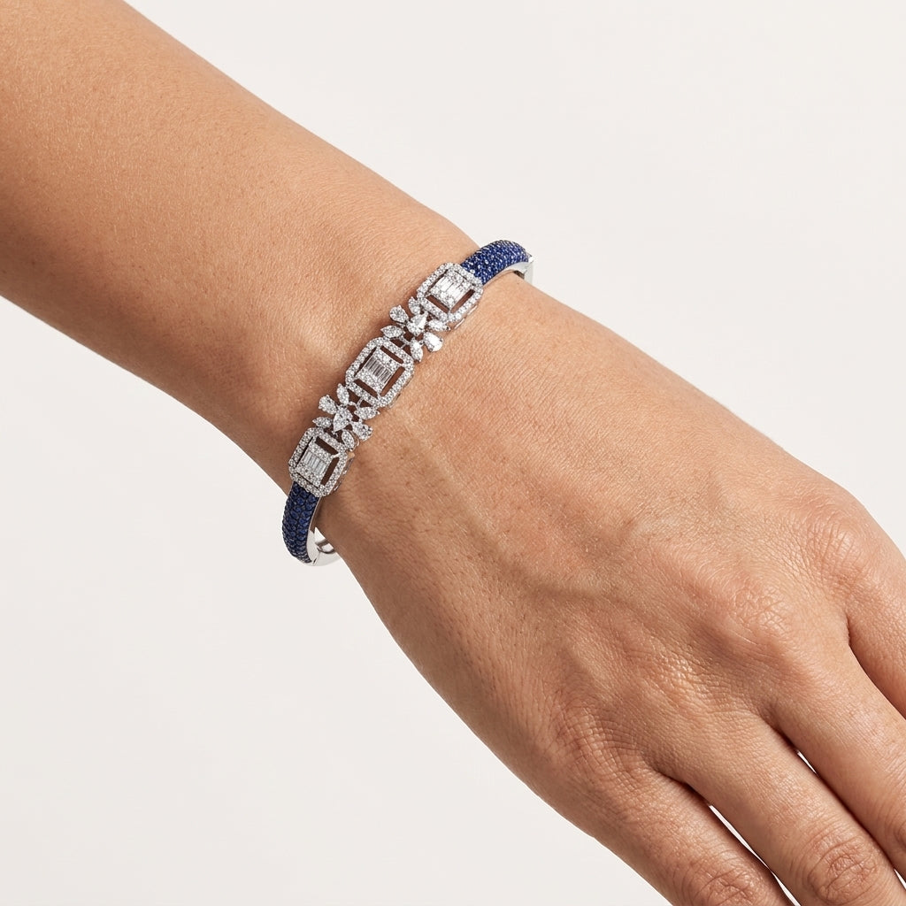 Blue Sapphire & Diamond Designer Gold Bracelet for Women
