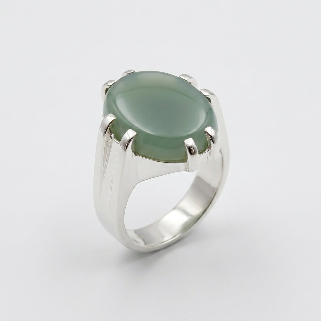 Green Jade Silver Men's Statement Ring