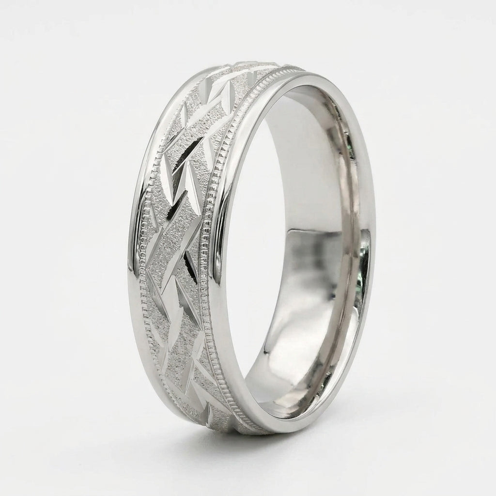 925 Sterling Silver Chevron Pattern Men's Ring