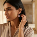 Load image into Gallery viewer, Pink Sapphire &amp; Rose Quartz Diamond Gold Drop Earrings for Women