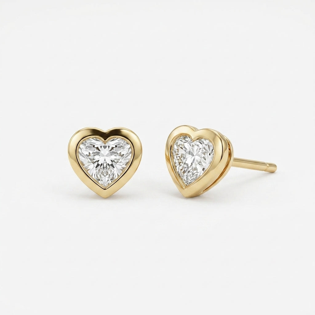 9KT Gold Heart Diamond Stud Earrings for Women