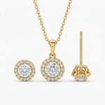 Load image into Gallery viewer, 9KT Gold Diamond Halo Pendant &amp; Stud Earrings Set