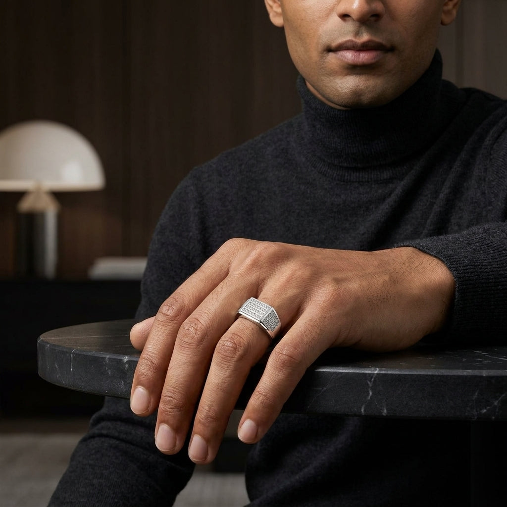 Silver Men's Diamond Signet Ring