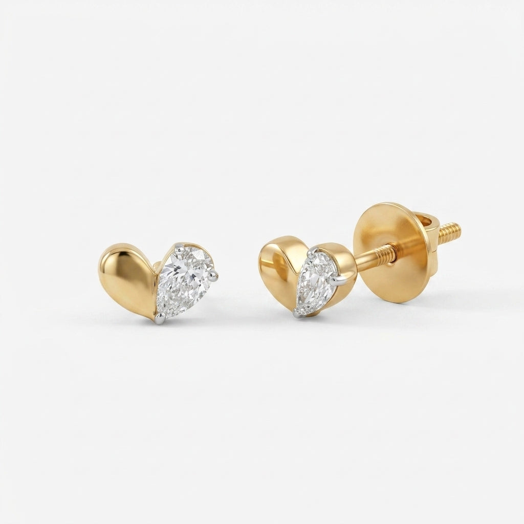 9KT Gold Diamond Heart Stud Earrings for Women