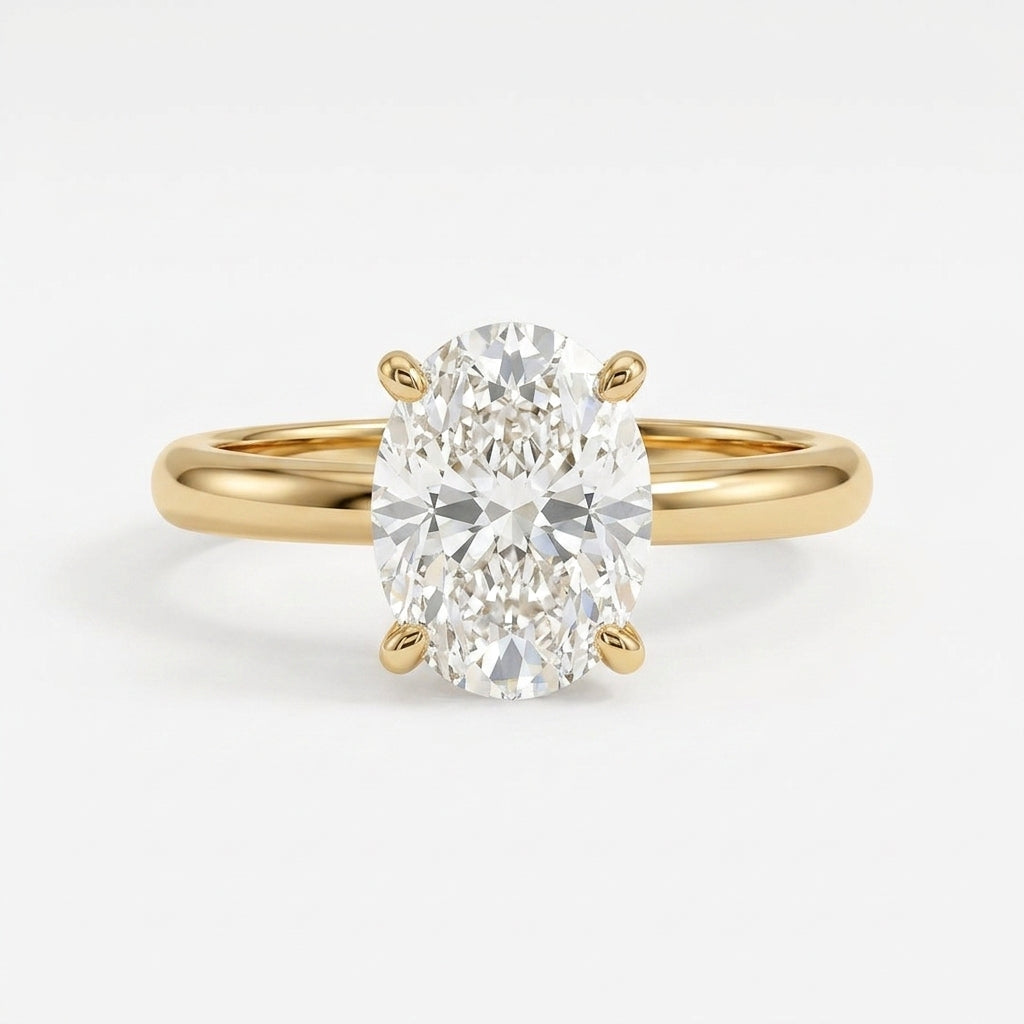 9KT Gold Oval Solitaire Engagement Ring for Women