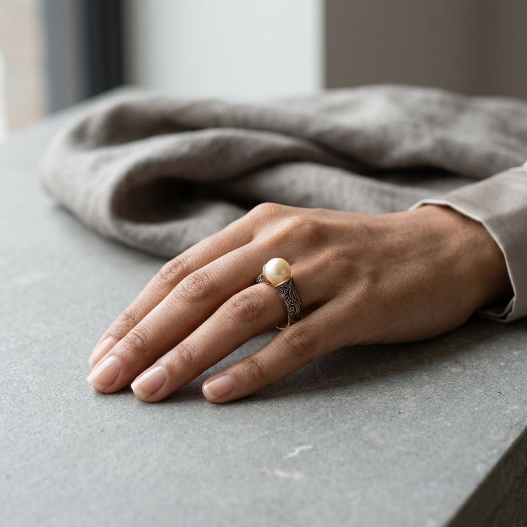 Vintage Gold Pearl Statement Ring for Women