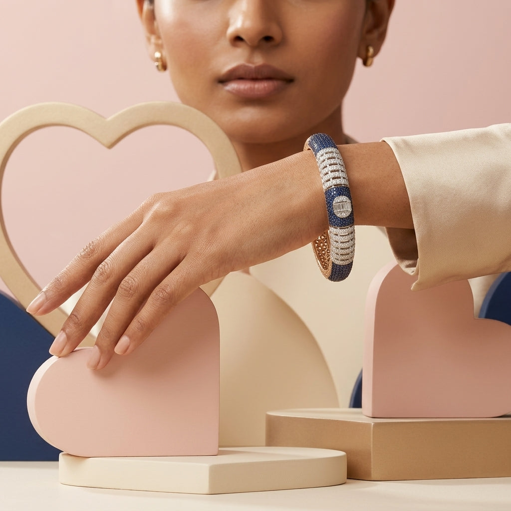 Blue Sapphire & Diamond Gold Bangle Bracelet for Women – Luxury Statement Jewellery