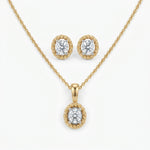 Load image into Gallery viewer, 9KT Gold Oval Halo Pendant Necklace &amp; Stud Earrings Set
