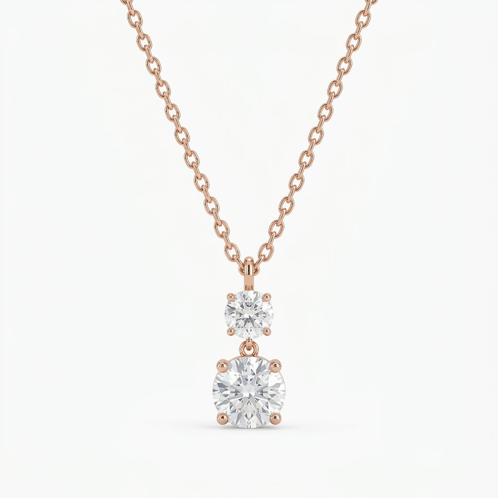 Dual Solitaire Lab Grown Diamond Pendant Necklace in Rose Gold