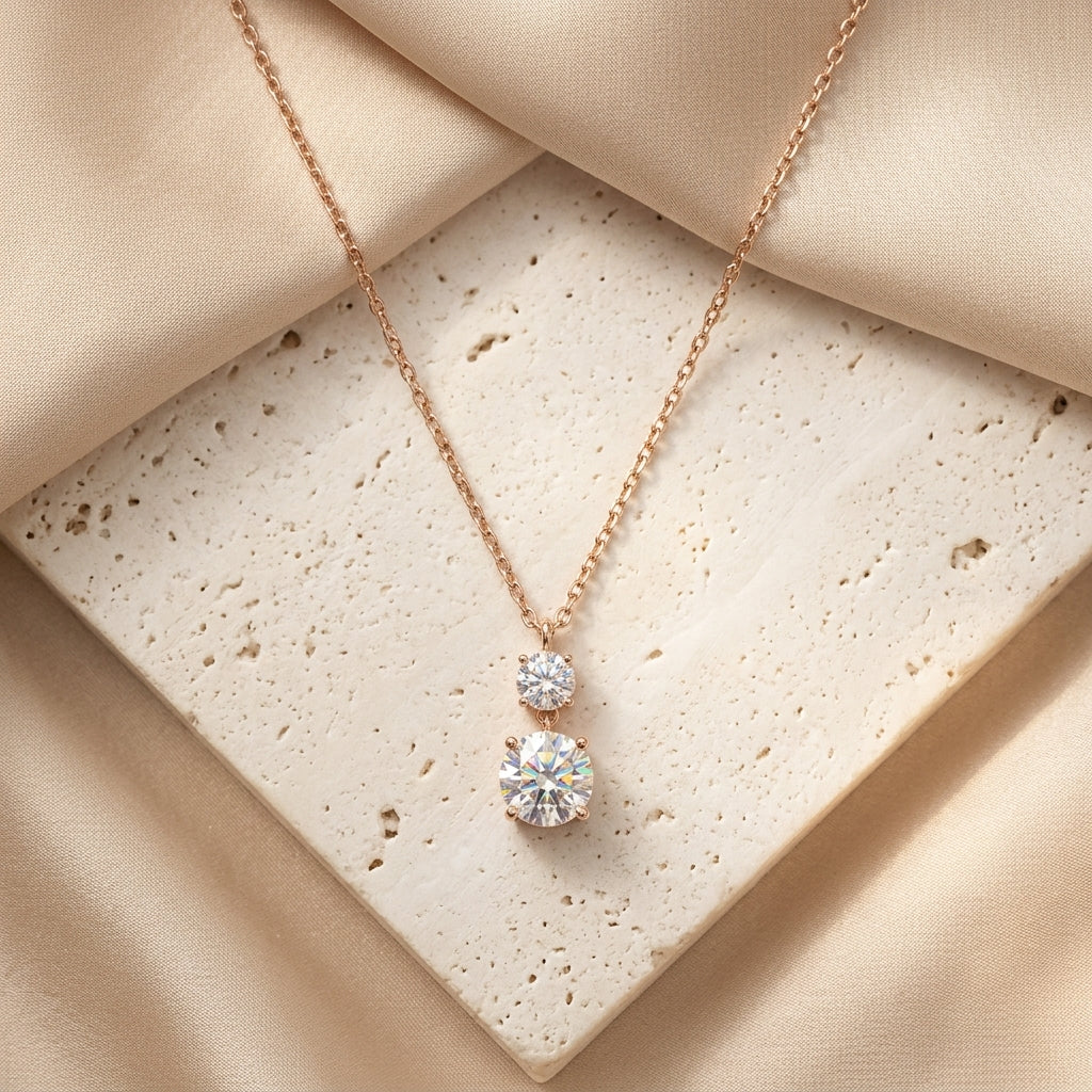 Dual Solitaire Lab Grown Diamond Pendant Necklace in Rose Gold