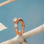 Load image into Gallery viewer, Rose Gold Plated Round Solitaire Ring with Heavy American Diamond Band
