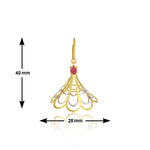 Load image into Gallery viewer, Gold Plated Bell Drop Earrings with Ruby Stone Size Chart - 40mm Length