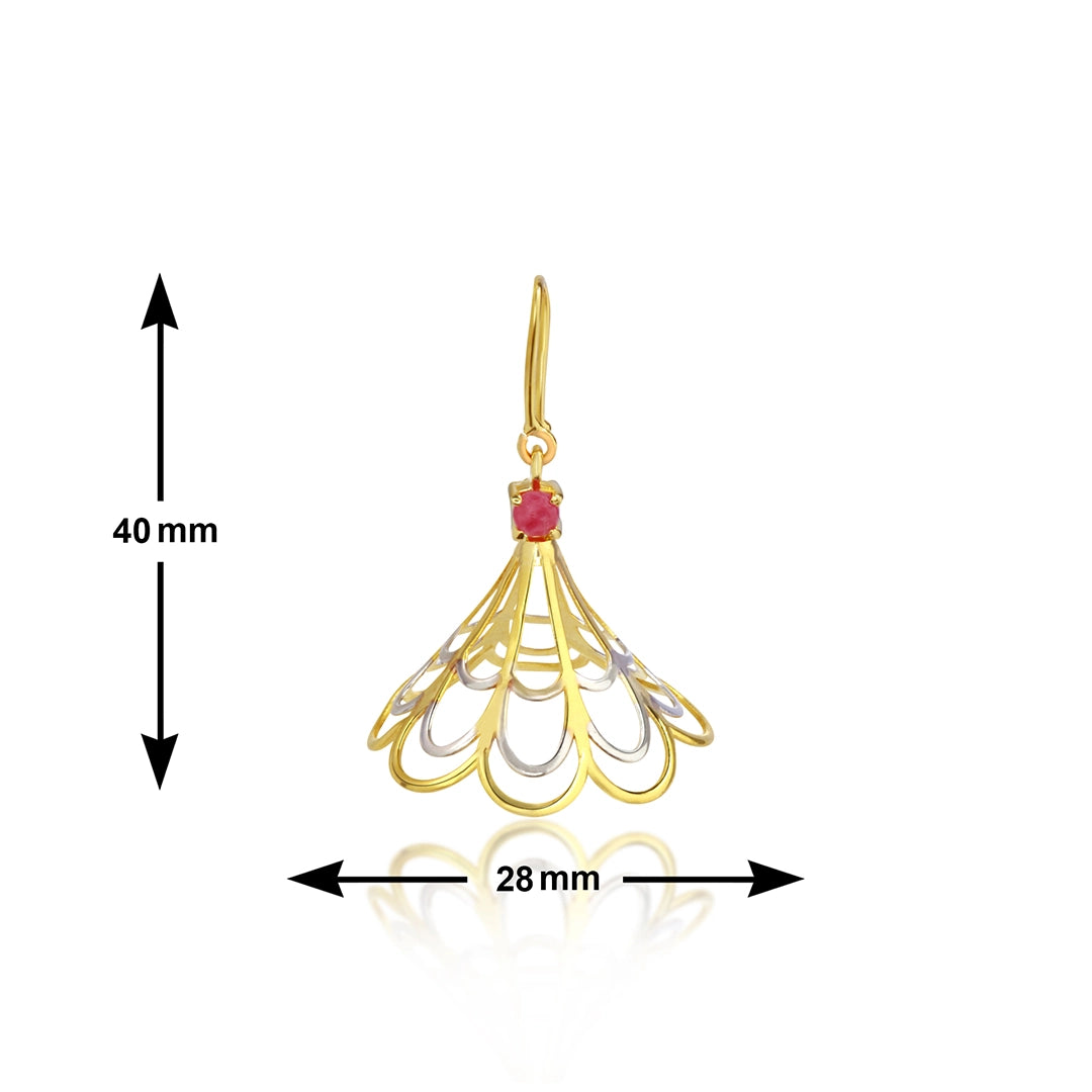 Gold Plated Bell Drop Earrings with Ruby Stone Size Chart - 40mm Length