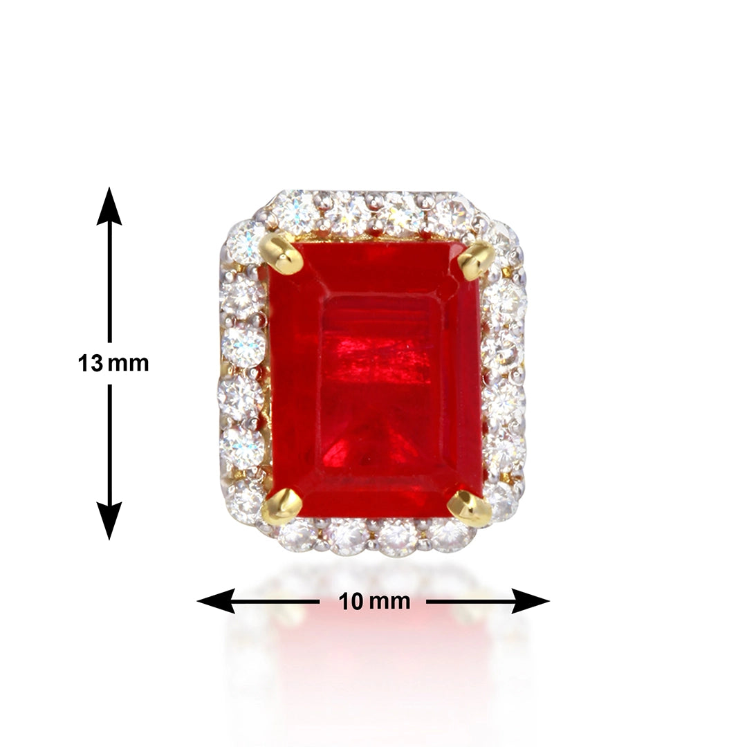 Gold Plated Ruby Stone Stud Earrings Dimensions and Size Chart - 13mm Height