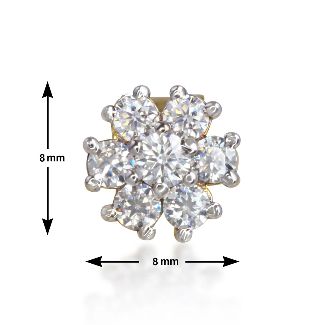 Gold Plated Seven Stone Floral Stud Earrings Size Chart - 8mm Width