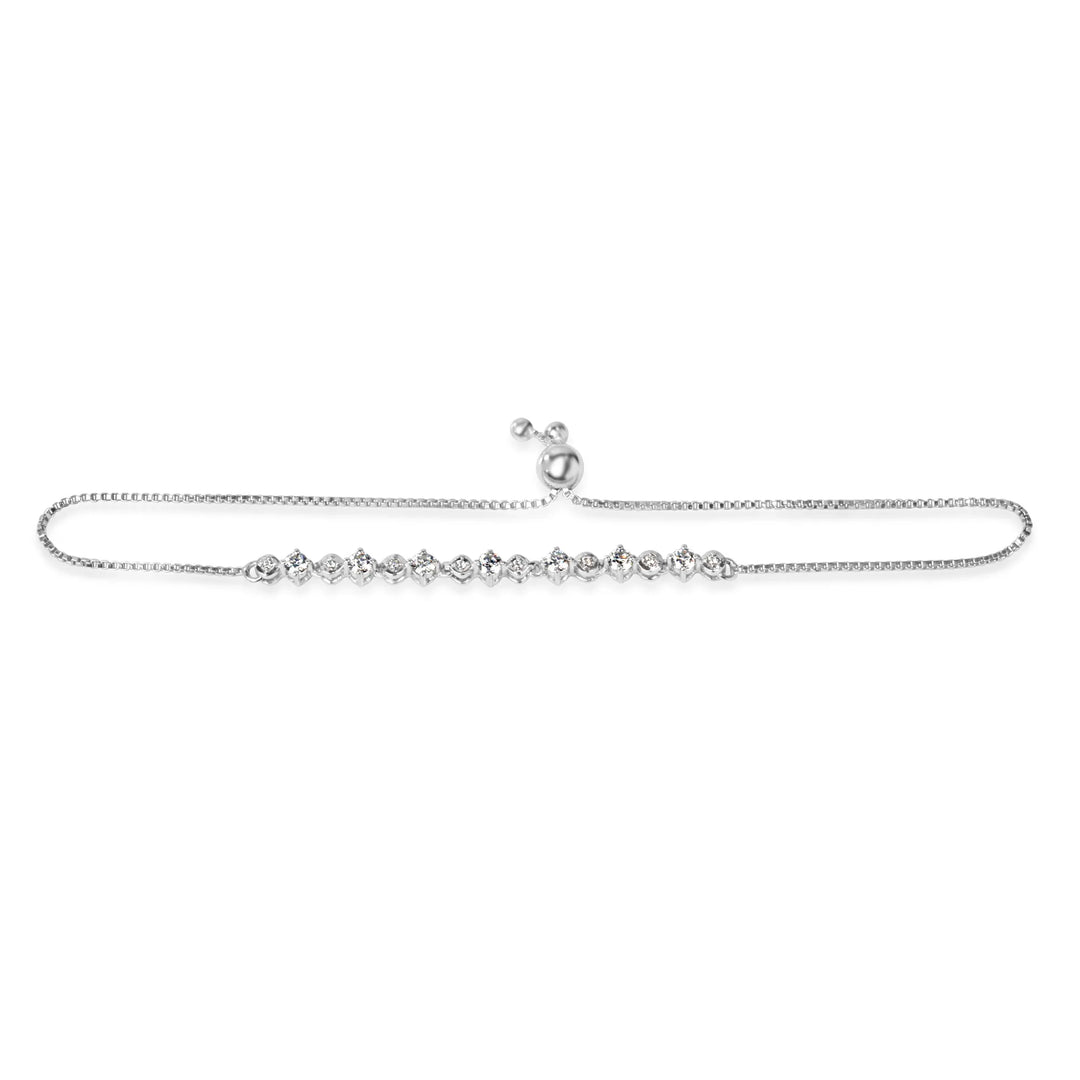 925 Silver Plated Diamond Line Bracelet with Adjustable Chain - Full View