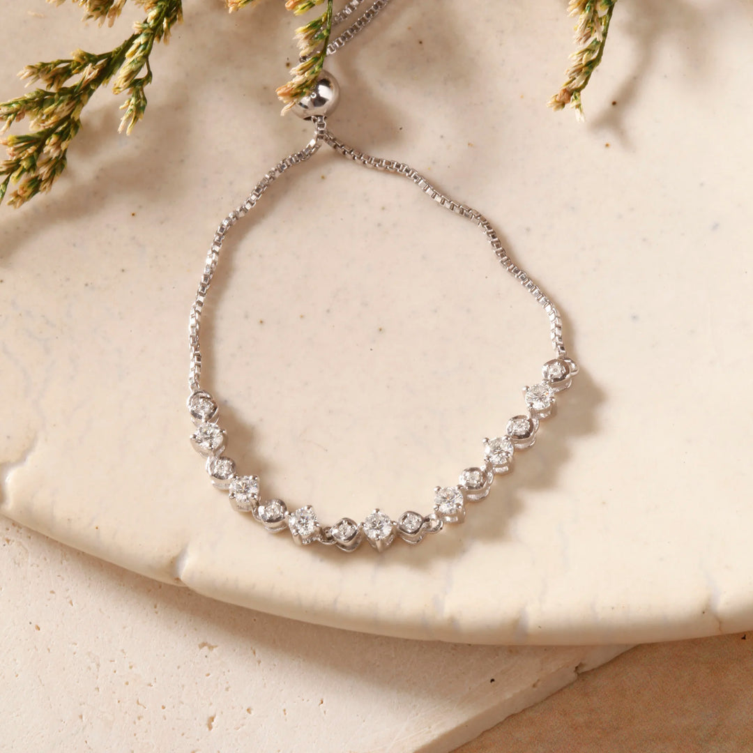 Silver Plated Adjustable Slider Bracelet with American Diamonds - Free Size