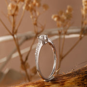 925 Sterling Silver Solitaire Ring with Pave Diamond Band - Classic Engagement Design