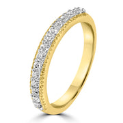 Stackable Gold Ring with Cubic Zirconia and Vintage Milgrain Detail - Side View